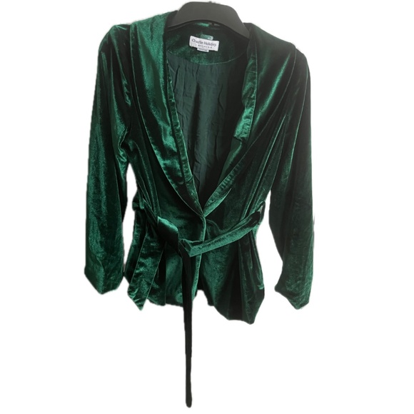 Charlie Holiday Green Velvet Belted Blazer | Sz S - Picture 2 of 3